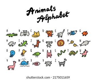 Animal Alphabet Abc Hand Drawn Vector Stock Vector (Royalty Free ...