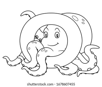 animal alphabet. capital letter O, Octopus. Vector illustration. For pre school education, kindergarten and foreign language learning for kids and children. Coloring page and books, zoo topic.