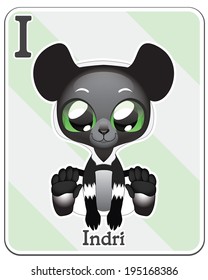 Animal alphabet card ( I is for indri )