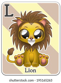 Animal alphabet card ( L is for lion )