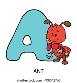 animal alphabet card. Vector illustration of educational alphabet card with cartoon animal for kids
