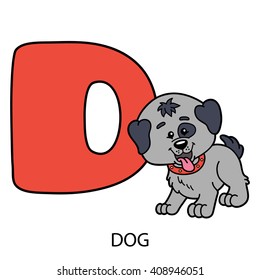 animal alphabet card. Vector illustration of educational alphabet card with cartoon animal for kids