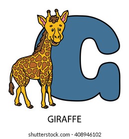 animal alphabet card. Vector illustration of educational alphabet card with cartoon animal for kids