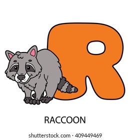 animal alphabet card. Vector illustration of educational alphabet card with cartoon animal for kids