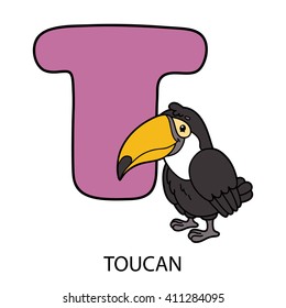 animal alphabet card. Vector illustration of educational alphabet card with cartoon animal for kids