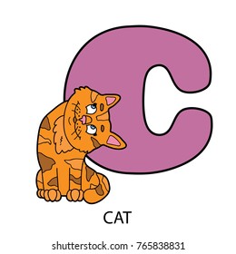animal alphabet card. Vector illustration of educational alphabet card with cartoon animal for kids