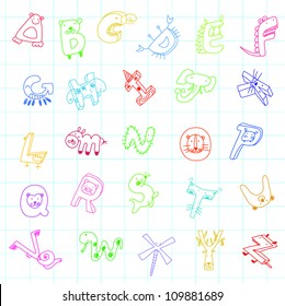 Animal alphabet, color pencil line draft style