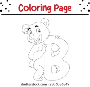 Animal alphabet coloring book illustration with outlined.  Coloring Page Illustration Featuring a  bear