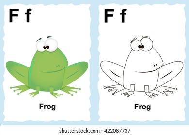 Animal alphabet. Alphabet coloring book page with outline clip art to color. Letter F