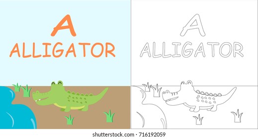 animal alphabet coloring book. vector cartoon illustration