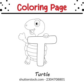animal alphabet coloring page. Coloring Page Illustration Featuring a turtle