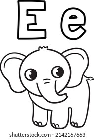 Animal alphabet coloring page. Vector illustration of educational alphabet coloring page with cartoon animal for kids