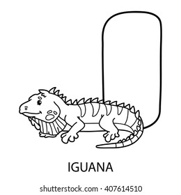 animal alphabet coloring page. Vector illustration of educational alphabet coloring page with cartoon animal for kids