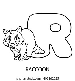 animal alphabet coloring page. Vector illustration of educational alphabet coloring page with cartoon animal for kids