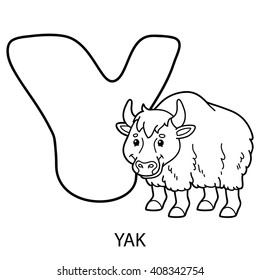 animal alphabet coloring page. Vector illustration of educational alphabet coloring page with cartoon animal for kids