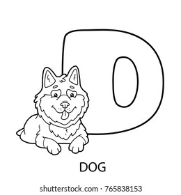 animal alphabet coloring page. Vector illustration of educational alphabet coloring page with cartoon animal for kids