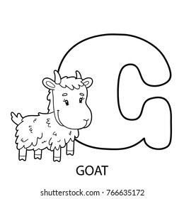 animal alphabet coloring page. Vector illustration of educational alphabet coloring page with cartoon character for kids