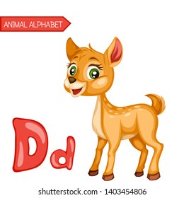 Animal Alphabet. D is for Deer. Vector Illustration of a Happy Deer. Cute Cartoon Deer Isolated on a White Background. Happy Animals Set