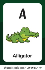 Animal Alphabet Flash Card - A for Alligator