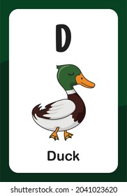 Animal Alphabet Flash Card - D for Duck