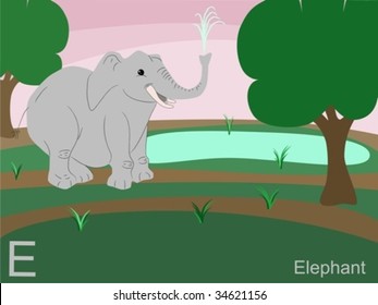 Animal alphabet flash card, E for elephant