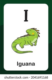 Animal Alphabet Flash Card - I for Iguana