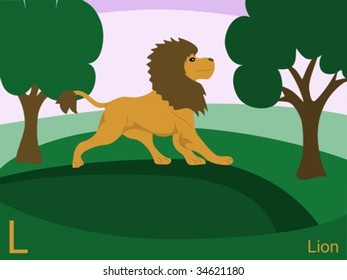 Animal alphabet flash card, L for lion