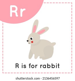 Animal alphabet flashcard for children. Learning letter R. R is for rabbit.