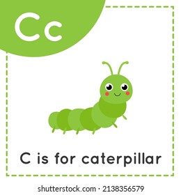 Animal alphabet flashcard for children. Learning letter C. C is for caterpillar.