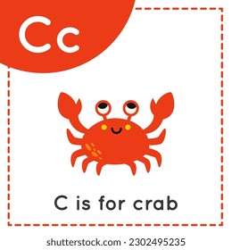 Animal alphabet flashcard for children. Learning letter C. C is for crab.