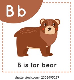 Animal alphabet flashcard for children. Learning letter B. B is for bear.