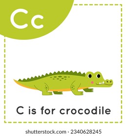 Animal alphabet flashcard for children. Learning letter C. C is for crocodile.