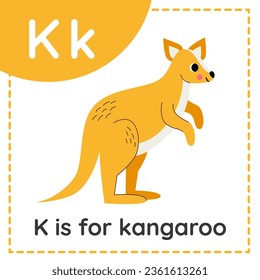 Animal alphabet flashcard for children. Learning letter K. K is for kangaroo.