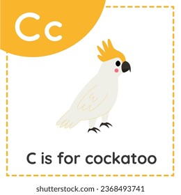 Animal alphabet flashcard for children. Learning letter C. C is for cockatoo.