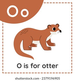 Animal alphabet flashcard for children. Learning letter O. O is for otter.