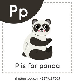 Animal alphabet flashcard for children. Learning letter P. P is for panda.