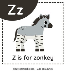 Animal alphabet flashcard for children. Learning letter Z. Z is for zonkey.