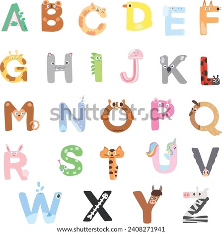 Animal alphabet in flat design for Kindergarten children school