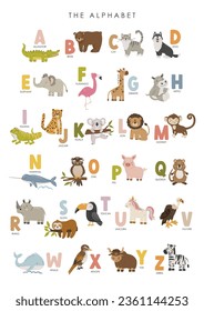 Animal alphabet illustration, educational material, animals vector, kids vector, kindergarten illustration, classroom poster, educational wall art, animal alphabet vector