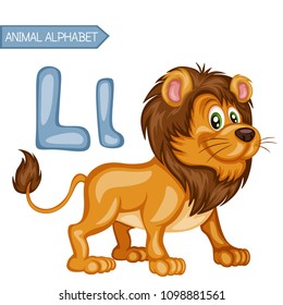 Animal Alphabet. L is for Lion. Vector Illustration of a Happy Lion. Cute Cartoon Lion Isolated on a White Background. Happy Animals Set