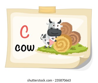 animal alphabet letter C for cow illustration vector