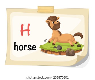 animal alphabet letter H for horse illustration vector