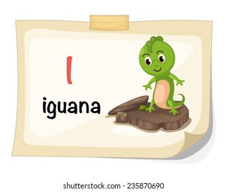 animal alphabet letter I for iguana illustration vector