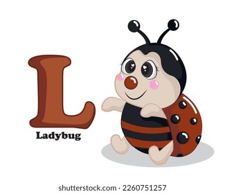 Animal alphabet letter L. L for ladybug. English alphabet with cute animal concept