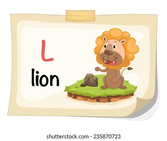 animal alphabet letter L for lion illustration vector