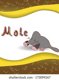 Animal alphabet letter M and  mole with a colored background