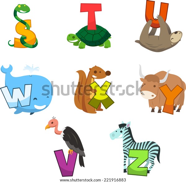 Animal Alphabet Letter Snake Turtle Bear Stock Vector Royalty Free