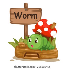 animal alphabet letter W for worm illustration vector