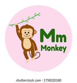 Animal Alphabet M Monkey Cartoon Illustration Vector