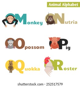 Animal alphabet M N O P Q R. Letters  Vector Illustration